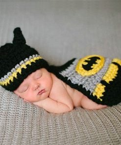 Black and Yellow Batman Crotchet Knit Wraps as Infant Photo Props