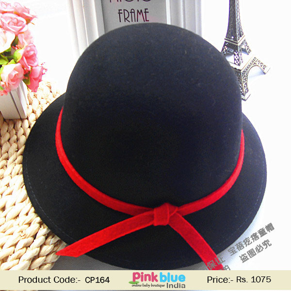 Gorgeous Black Baby Hat with Red Knot on Brim