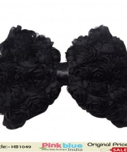 Cute Designer Black Bow Shaped Floral Hair Band for Indian Baby Girls