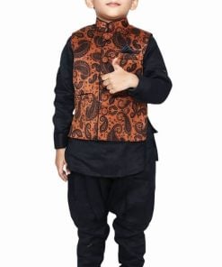 Little boy black kurta pyjama designs waistcoat jacket