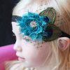 First Birthday Party Black Headband with Peacock Feather