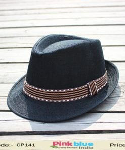 Black Stylish Designer Fedora Hat for Baby Toddlers with Brown Sweatband