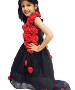 Black Designer Flower Girl Dress High Low Kids Long Trail Birthday Dress
