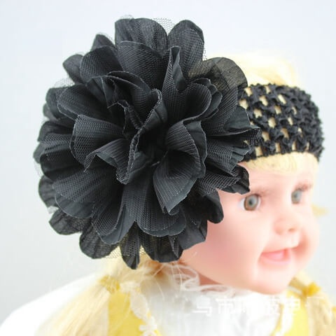 Black Infant Crochet Headband with Matching Flower