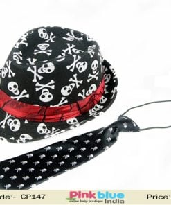 Black Fashionable Kids Fedora Hat with Red Sweatband and Matching Tie