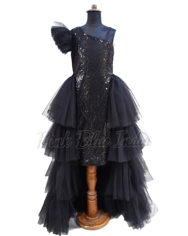 Black one shoulder party wear dress for girls stylish birthday outfit