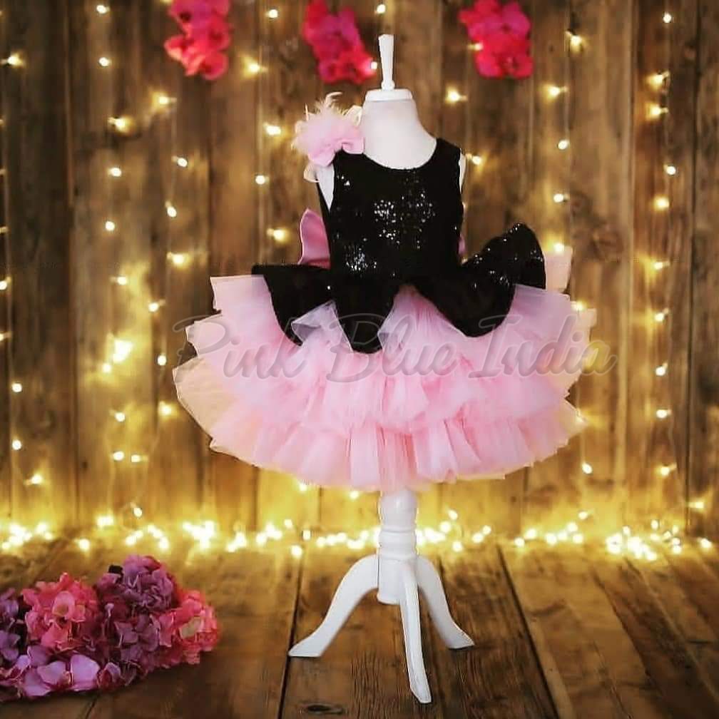 Girls Layered Dress – Kids Party Dresses, Pink Black Layered Dress Online India