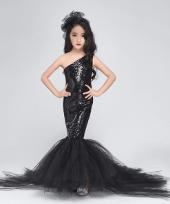 Baby Girl Sequin Mermaid Dress, Kids Sequin Dress, Toddler Black Prom Dress
