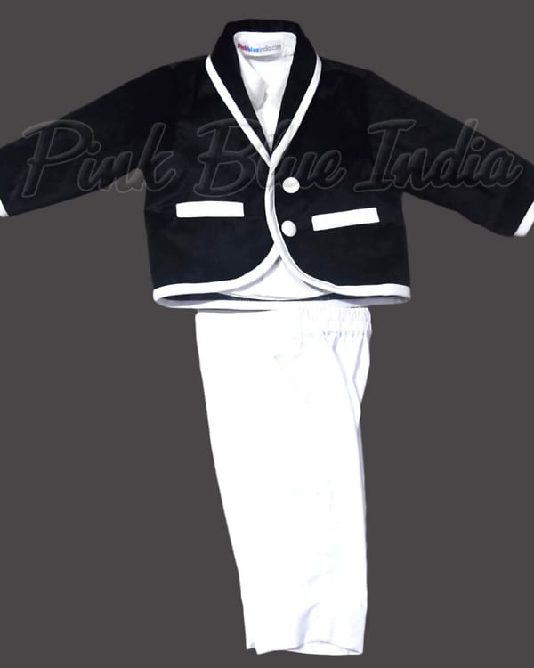 Black velvet 3 piece blazer set for boys stylish wedding outfit