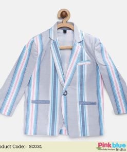 Blue and Pink Striped Kids Party Wear Blazer for 1-9 Year Boys