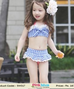 Baby Girl 3 Piece Summer Swimsuit Blue and White Checks