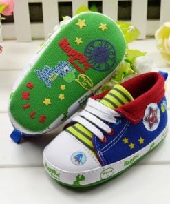 Sporty Blue and White Kids and Infant Shoes with Yellow Stripes