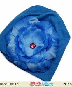 blue flower baby cap