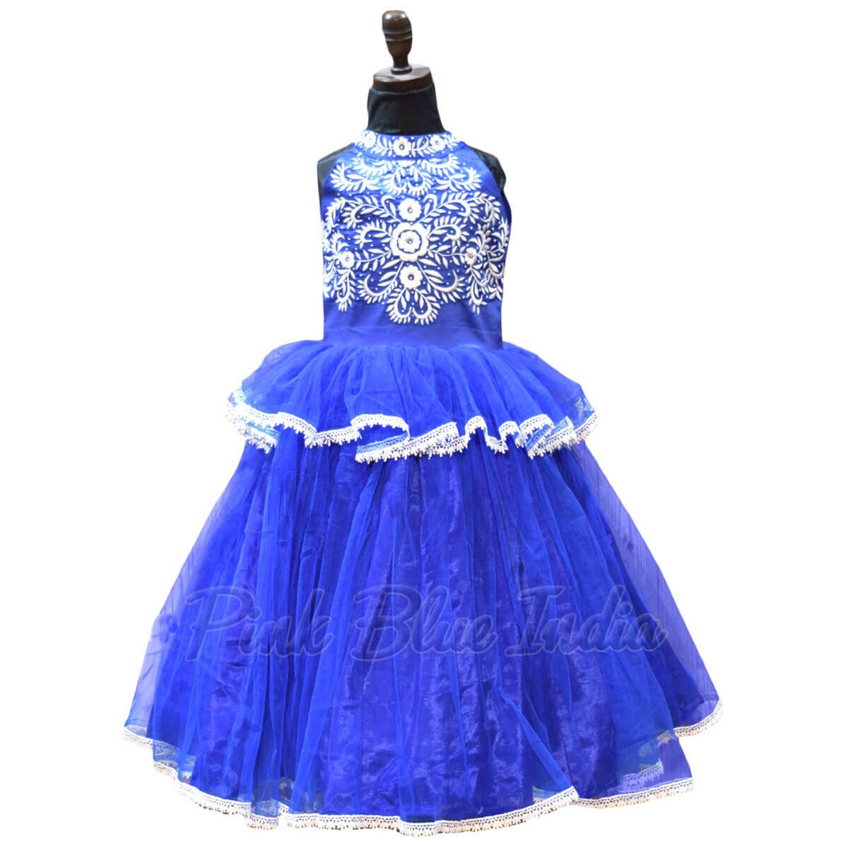 Kids Baby Girl Blue Color Halter Neck Party Dress