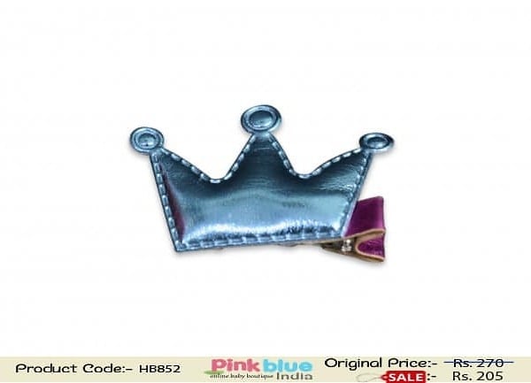 Beautiful Blue Crown Motif Pink Hair Clip for Baby Girls