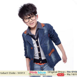 Shop Online Blue Denim Designer Coat for Young Boys with Perfect Fit