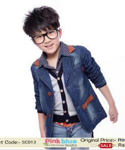 Shop Online Blue Denim Designer Coat for Young Boys with Perfect Fit