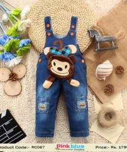 Blue Denim Unisex Kids Romper Monkey Dungaree Dress Baby Girl Boy
