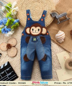 Cute Blue Denim Unisex Designer Romper With Monkey Body
