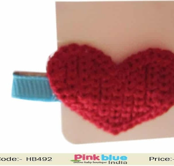 Designer Hair Clip for Baby Girls with Woolen Red Heart