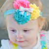 Blue Floral Hair Band for Newborn Princess with Three Flowers and a Bow