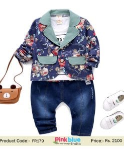 Little Boy Floral Party Blazer, kids T-shirt with Jeans, children jacket, Outfit