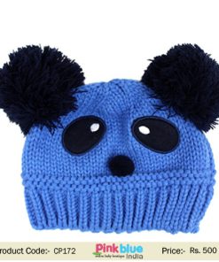 blue knitted baby hat