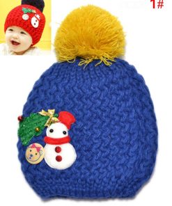 Buy Online Blue Knitted Christmas Winter Cap for Indian Baby with Yellow Fur