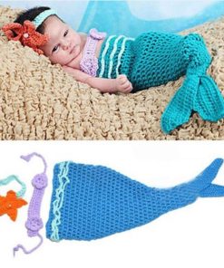 Pretty Blue Mermaid Crochet Photo Prop for Infants