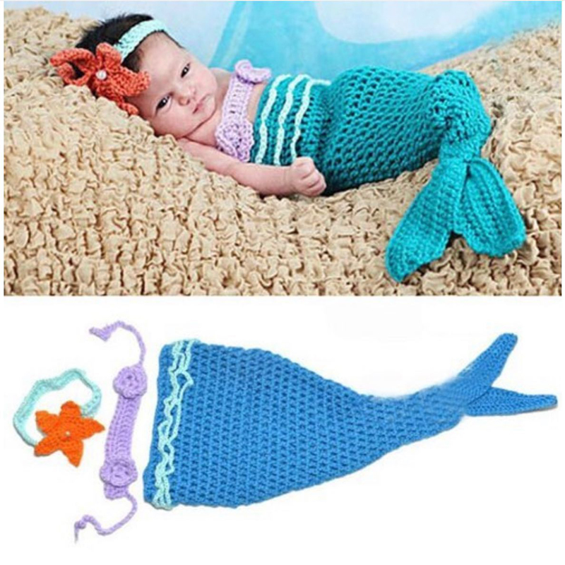 Pretty Blue Mermaid Crochet Photo Prop for Infants