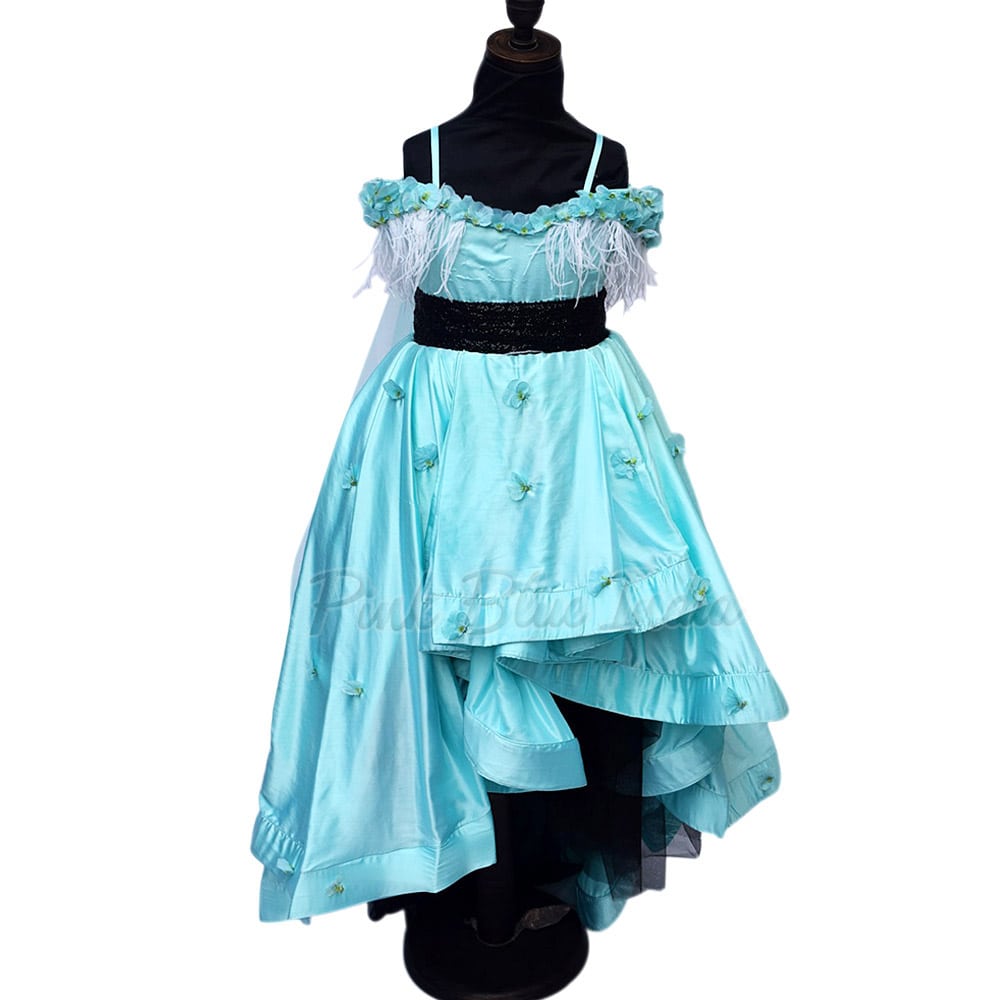 Blue Off Shoulder High Low Birthday Party Dress for Girls