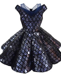Blue Sequins Panel Party Wear Dress for Girls
