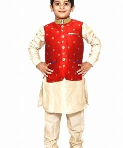 Golden Baby Boy Kurta Pajama Red nehru jacket