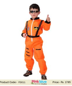 Children Spaceman Fancy Dress Costume, Boys Orange Astronaut Teamed Party Outfit