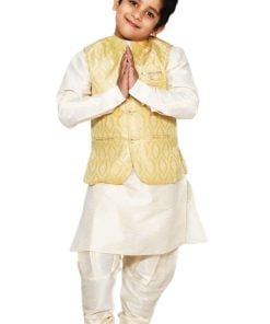 Boy Kurta Breeches with Golden Brocade Jacket for Indian Baby Wear