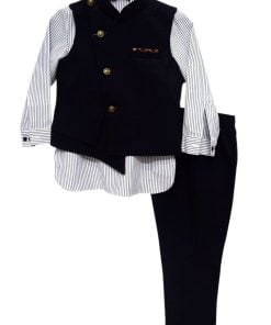 Boys Striped Black White Shirt and pant, Kids Nehru jacket