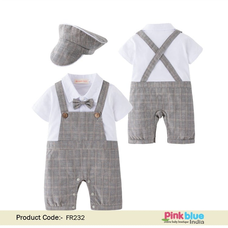 Newborn Baby Boy Birthday Party Outfit – Baby Suspender Romper Suit