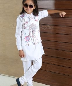 Kids White Kurta Pajama -  floral print boys Nehru Jacket, Baby Wedding Wear