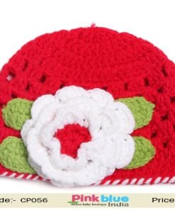 red baby flower hat