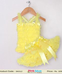 Bright Yellow Short Skirt with Fashionable Ruffle Top for Baby Girls