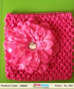 Hot Pink Crochet Flower Hair Band for Princess Girl