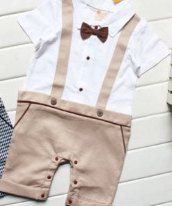 Baby Boy Formal Wear Romper Bow Tie Dress Newborn Party Outfit