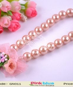 Brown Beads Designer Necklace for Infant Girls with Peach Flowers and Pink Net