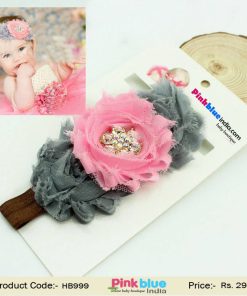 Pink and Grey Flower Kids Hair Band