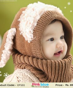 Buy Cute Brown Knitted Baby Poncho Winter Cap for Indian Kids
