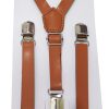Brown Leather Suspenders for Kids with Adjustable Elastic