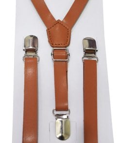 Brown Leather Suspenders for Kids with Adjustable Elastic