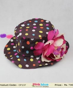 Smart Brown Toddler Cap with Colorful Dots and Beautiful Big Flower