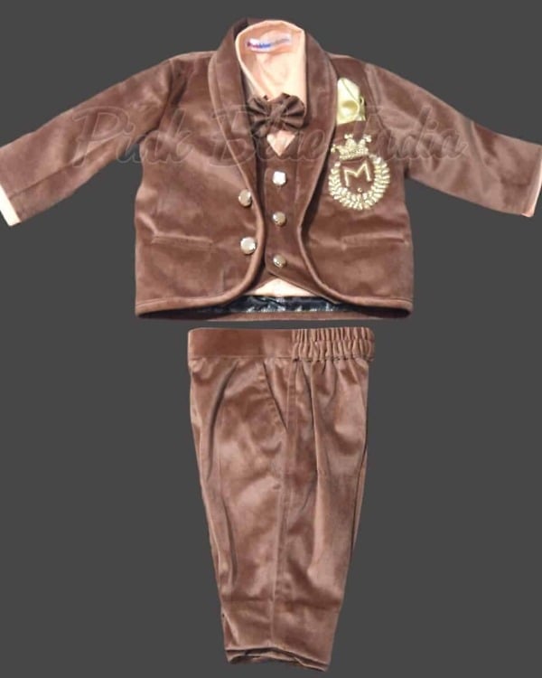 Boys brown velvet blazer Party suit set