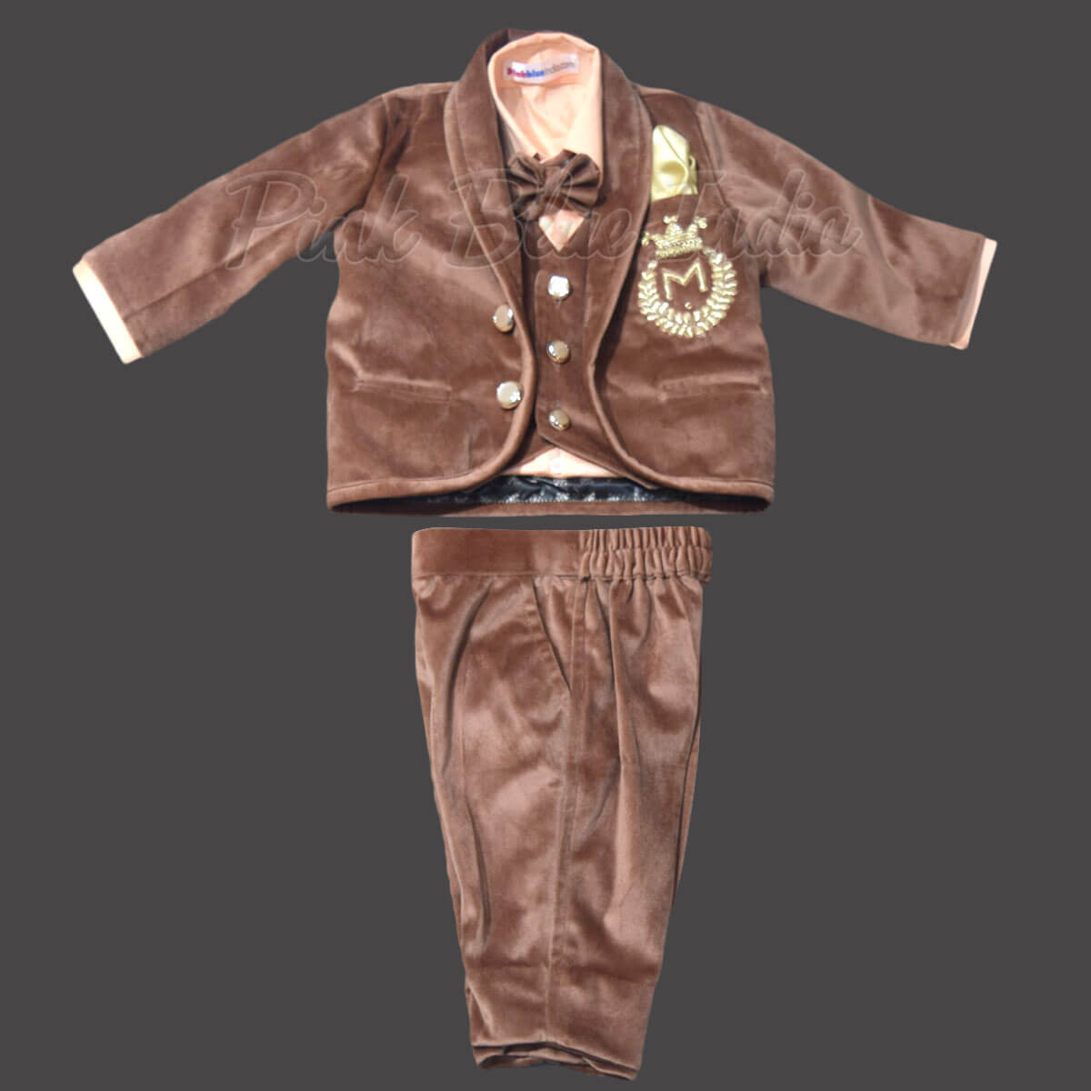Boys brown velvet blazer Party suit set